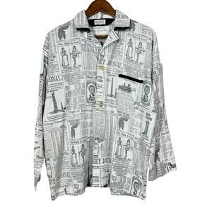 Boom or Bust by Enro Pajama Top Classic Newsprint Comfy Sleep - L